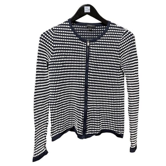 🌟70% OFF🌟 Ann Taylor Polka Dot Zipped Sweater in Navy Blue - Picture 1 of 2